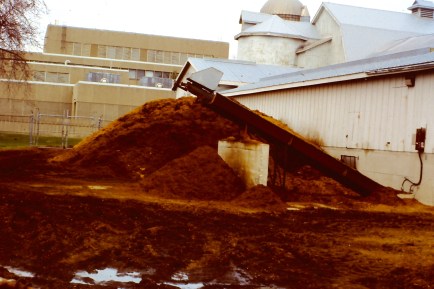 Animal Manure With Straw Bedding Outside Dairy Barn 
